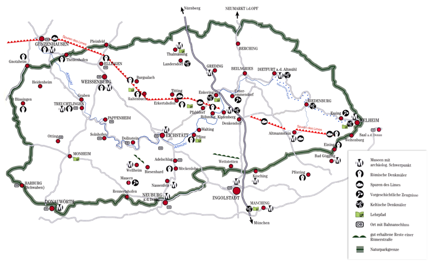 Karte des Obergermanisch-Raetischen Limes im Eichstätter Landkreis und Umgebung